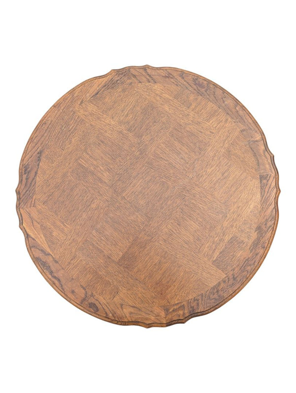 Round Wood Parquet-Top Accent Table