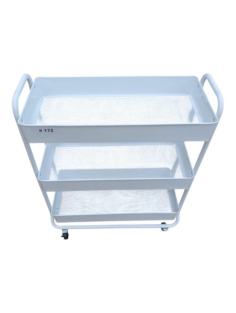 Set of Two Three-Tier Metal Rolling Utility Carts – Black & White