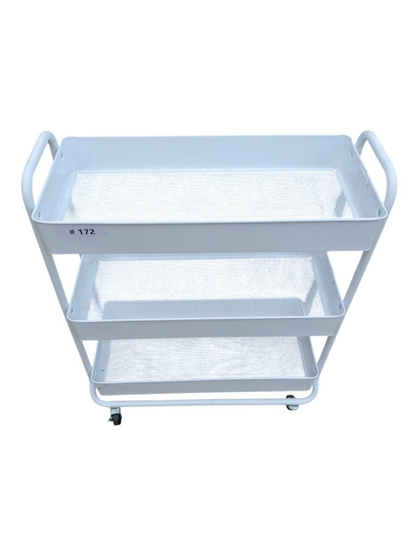 Set of Two Three-Tier Metal Rolling Utility Carts – Black & White