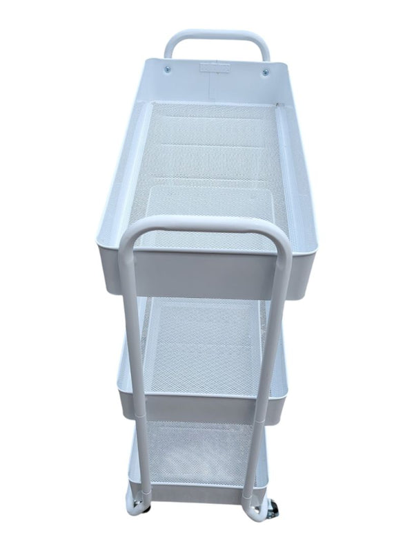 Set of Two Three-Tier Metal Rolling Utility Carts – Black & White