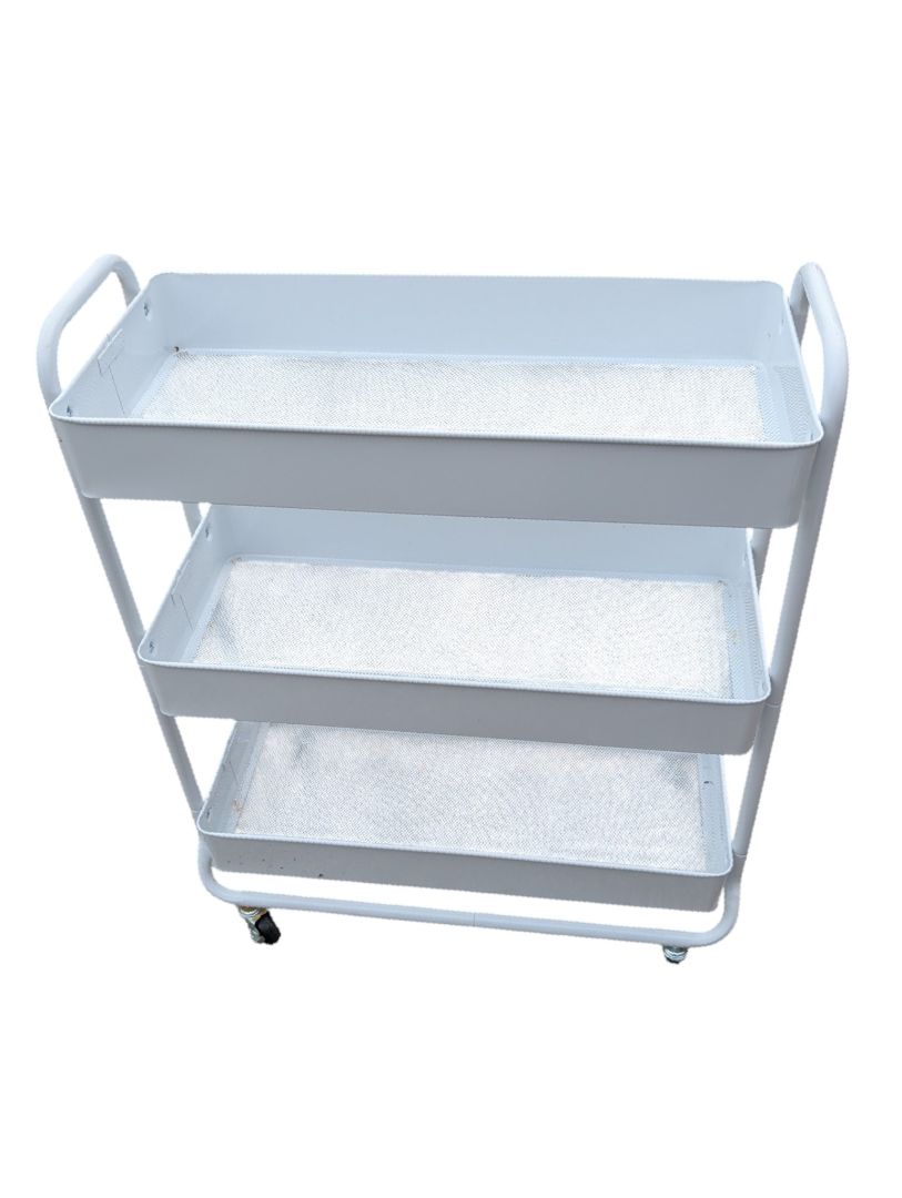 Set of Two Three-Tier Metal Rolling Utility Carts – Black & White