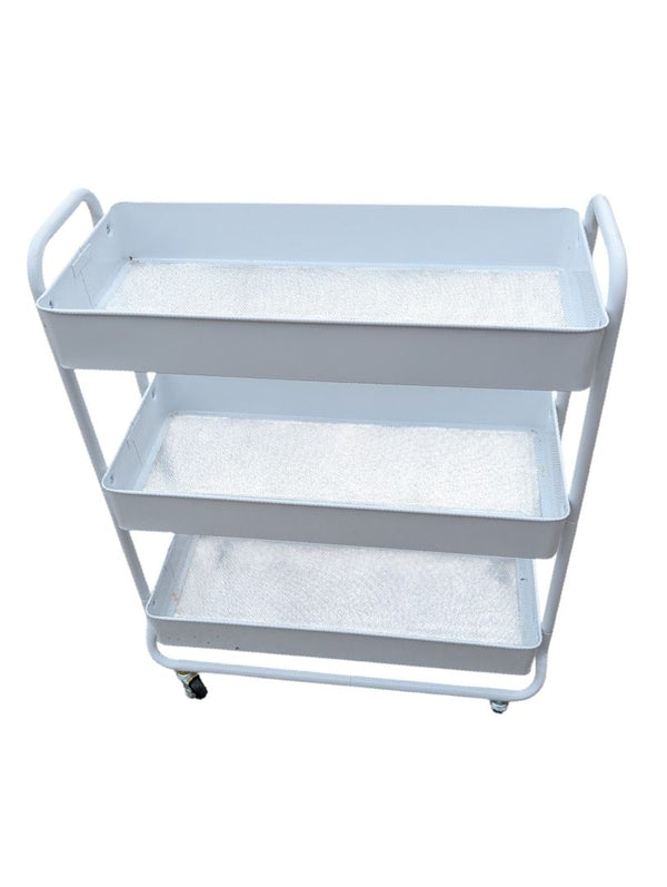 Set of Two Three-Tier Metal Rolling Utility Carts – Black & White