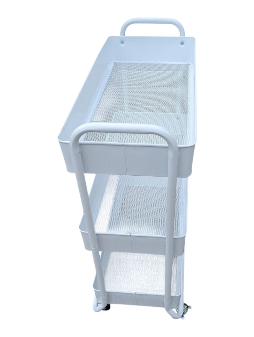 Set of Two Three-Tier Metal Rolling Utility Carts – Black & White