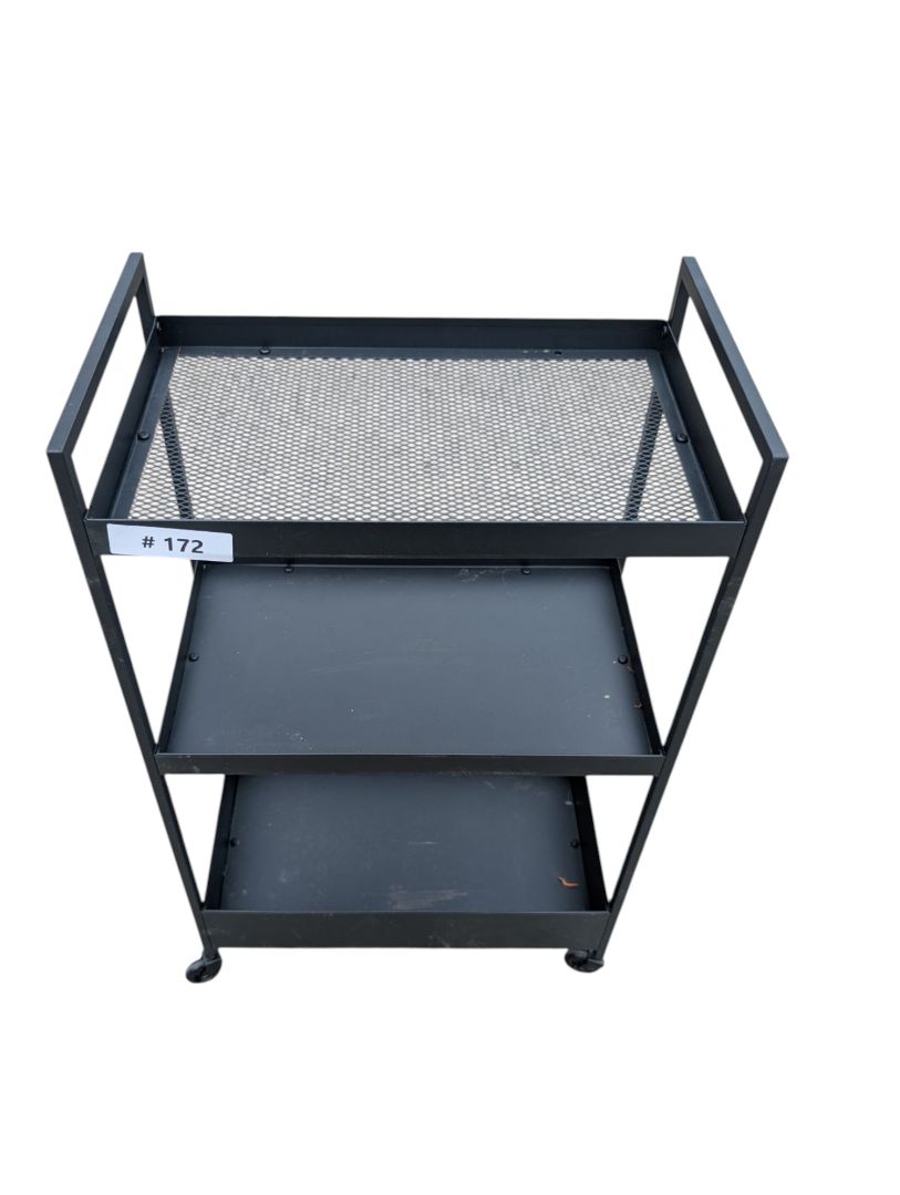 Black Metal Three-Tier Rolling Utility Cart