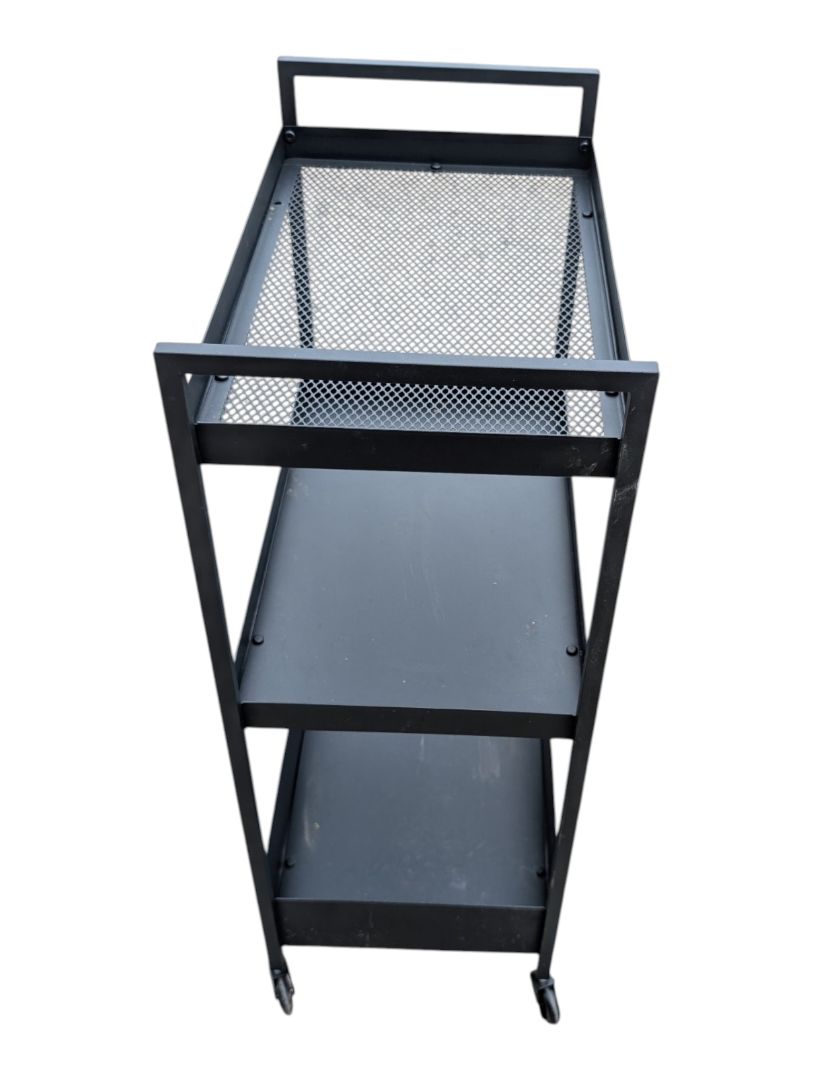 Black Metal Three-Tier Rolling Utility Cart
