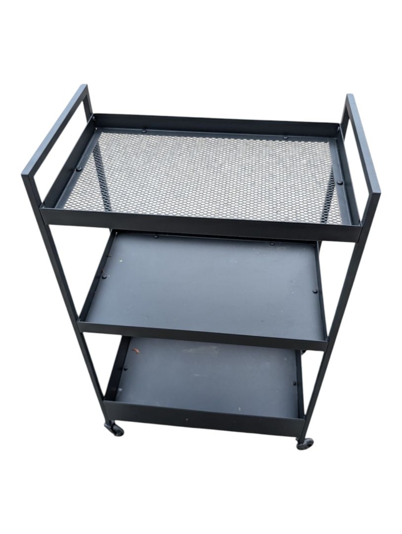 Black Metal Three-Tier Rolling Utility Cart