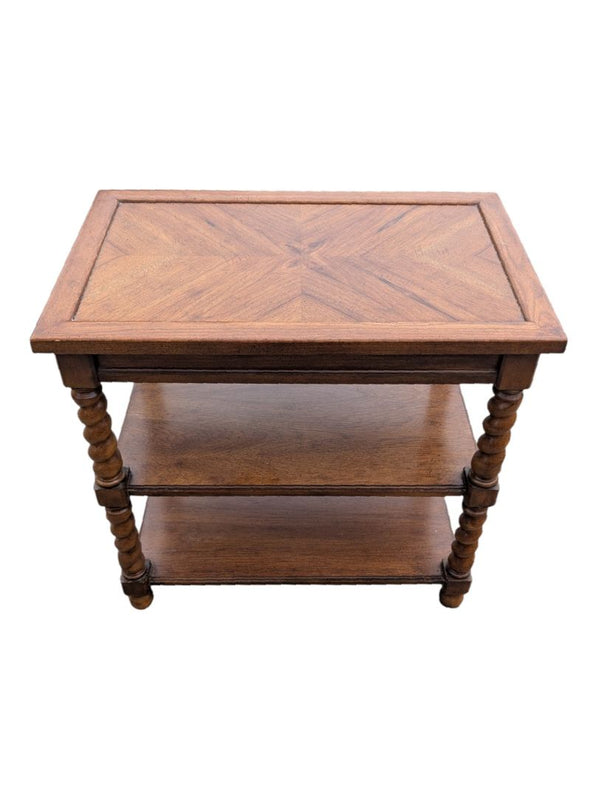 Vintage Two-Tier Barley Twist End Table with Parquetry Top
