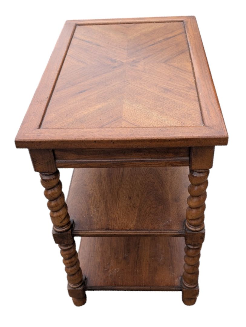 Vintage Two-Tier Barley Twist End Table with Parquetry Top