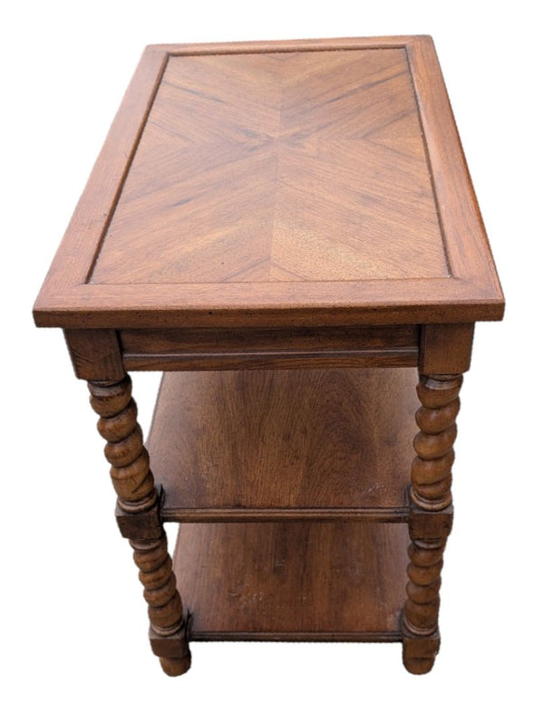 Vintage Two-Tier Barley Twist End Table with Parquetry Top