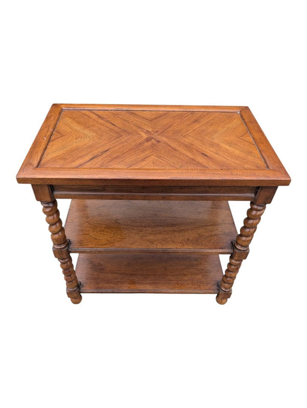 Vintage Two-Tier Barley Twist End Table with Parquetry Top