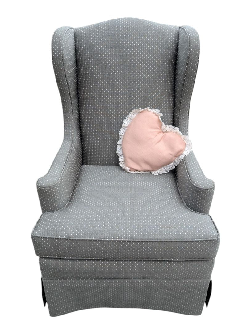 Traditional Grey Wingback Armchair with Matching Ottoman
