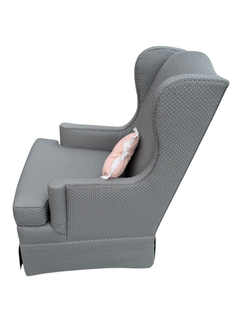 Traditional Grey Wingback Armchair with Matching Ottoman