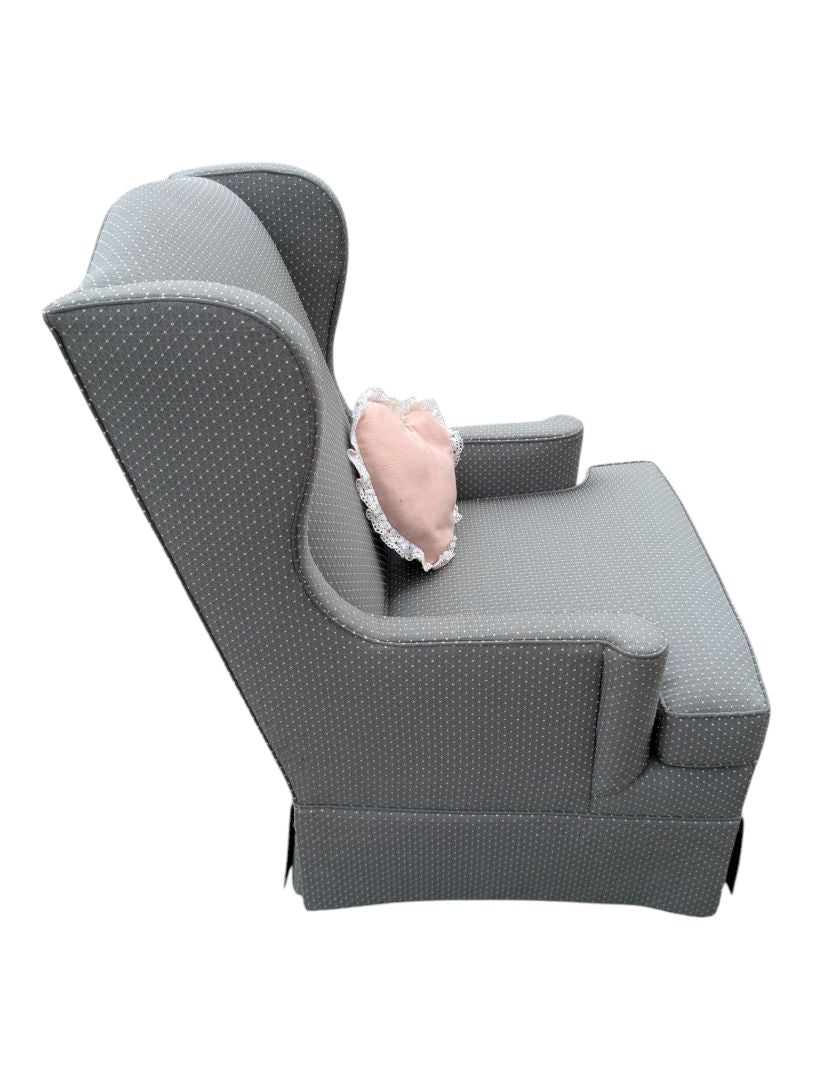 Traditional Grey Wingback Armchair with Matching Ottoman