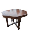 Vintage Octagonal Extendable Wood Dining / Game Table with External Leaf