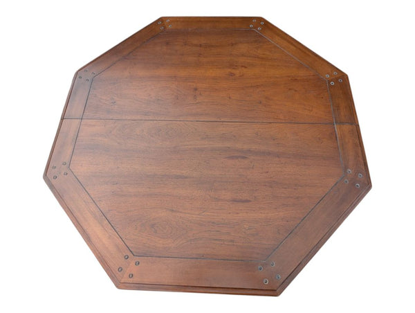 Vintage Octagonal Extendable Wood Dining / Game Table with External Leaf