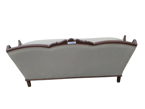Traditional Carved Wood Frame Sofa with Light Damask Upholstery