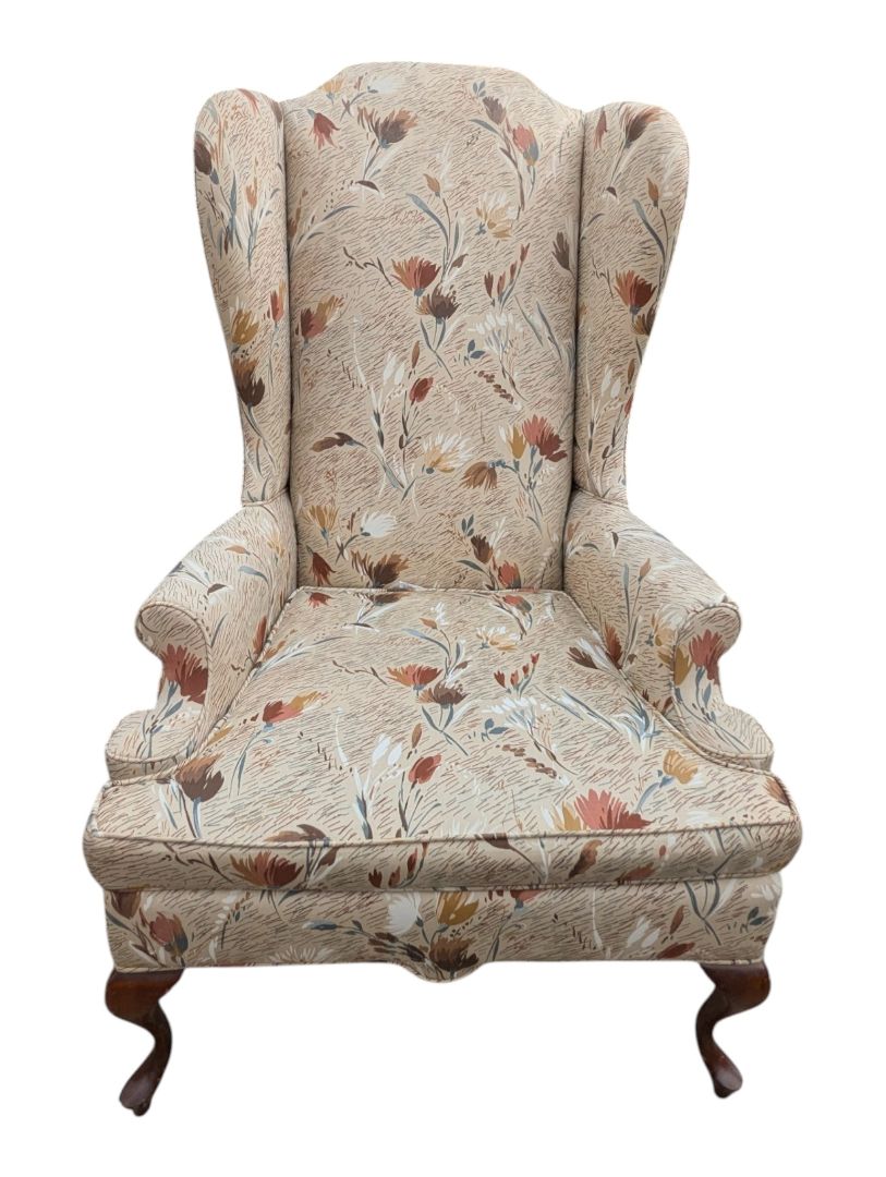 Traditional Floral Upholstered Wingback Armchair