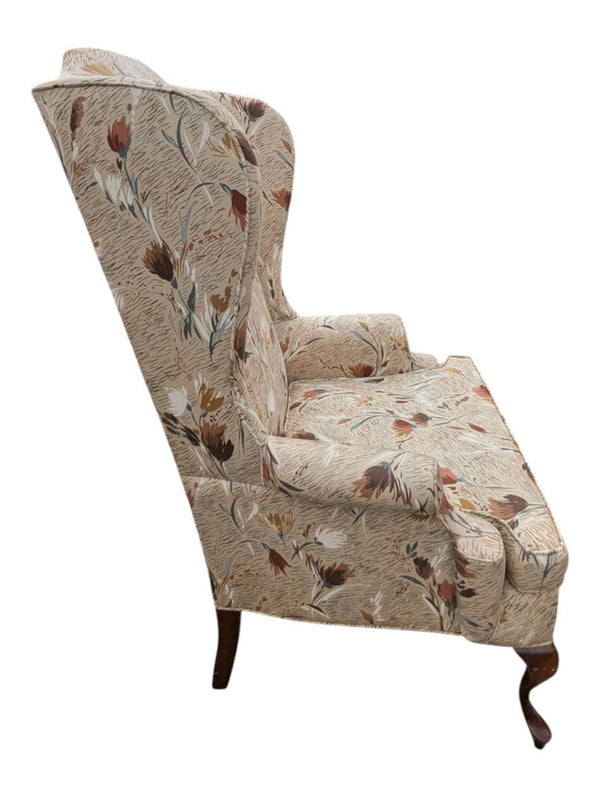 Traditional Floral Upholstered Wingback Armchair