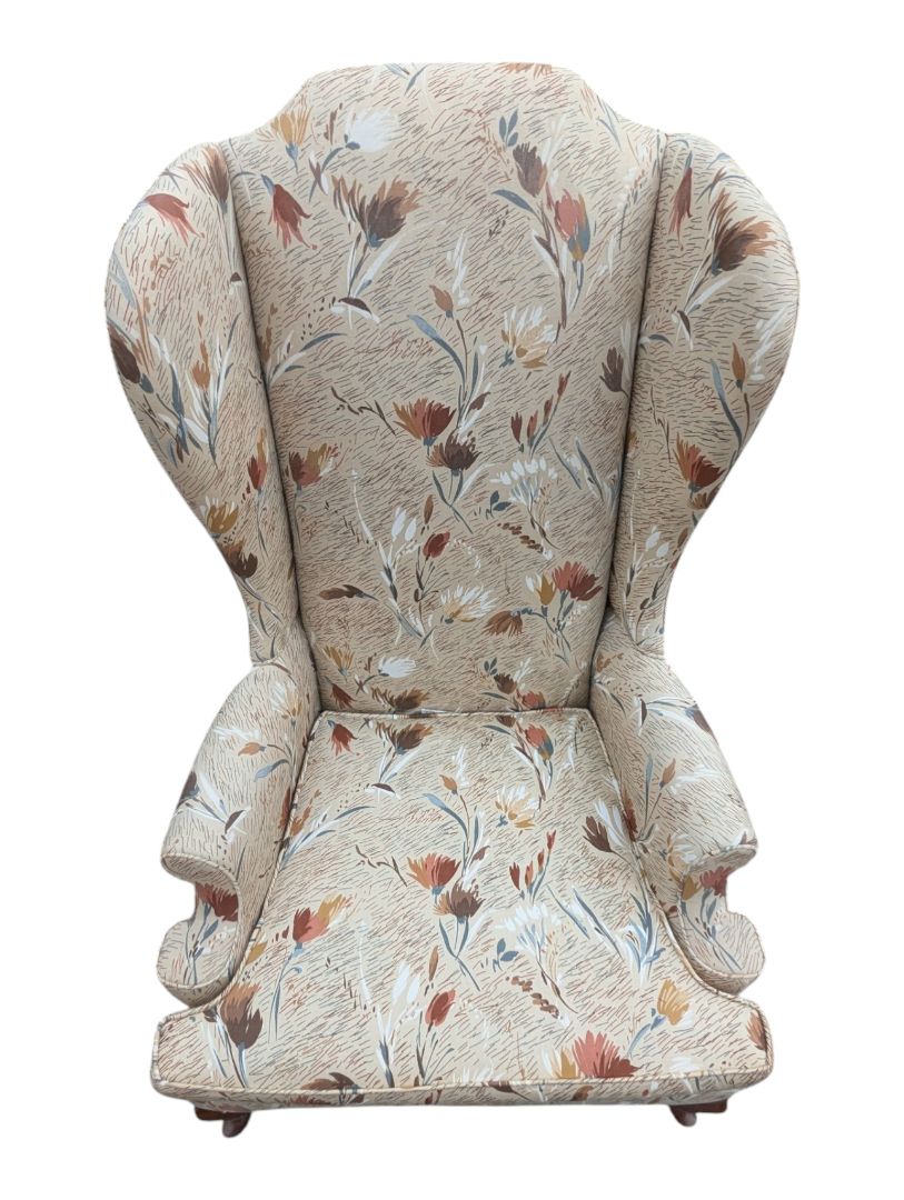 Traditional Floral Upholstered Wingback Armchair