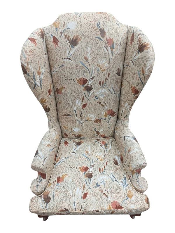 Traditional Floral Upholstered Wingback Armchair