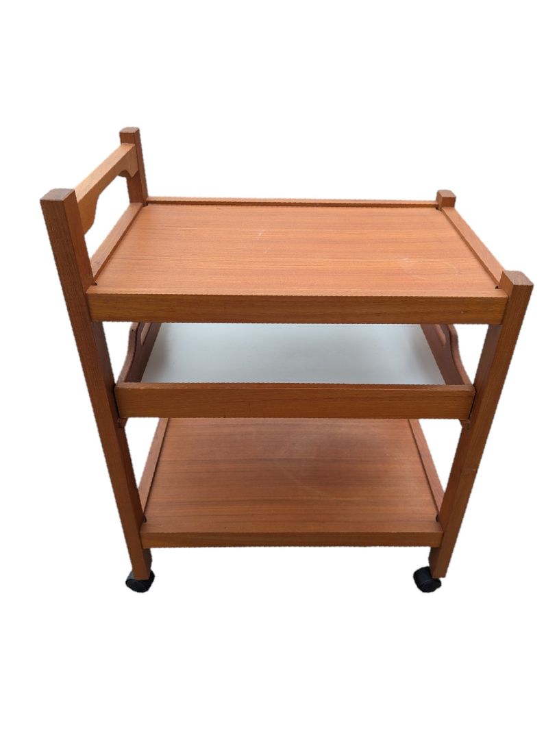 Vintage Wooden Rolling Serving Cart with Removable Tray
