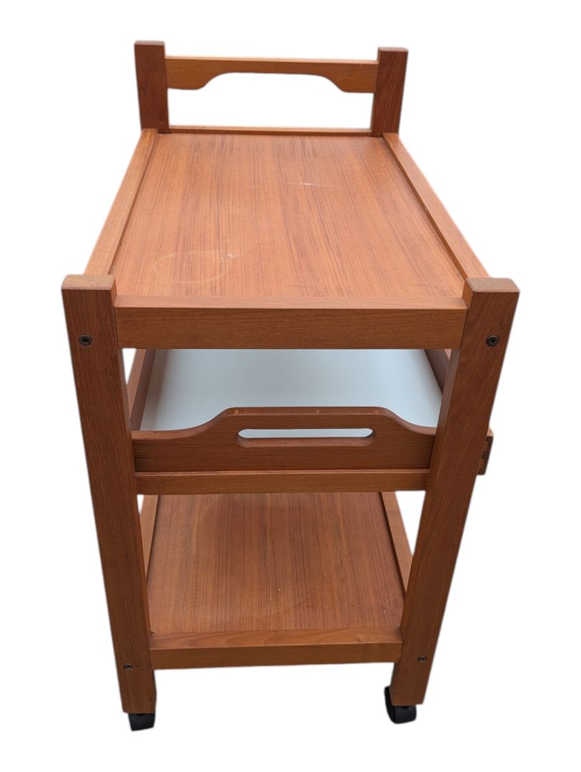 Vintage Wooden Rolling Serving Cart with Removable Tray