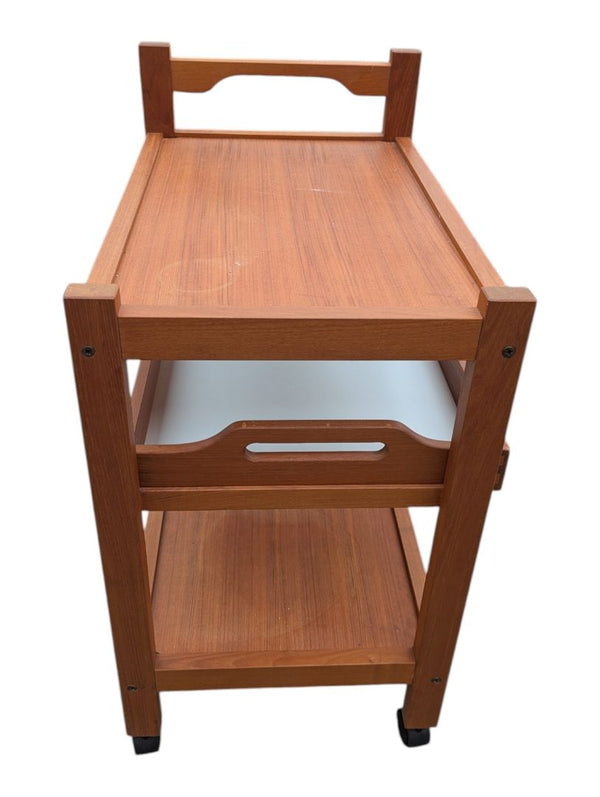 Vintage Wooden Rolling Serving Cart with Removable Tray