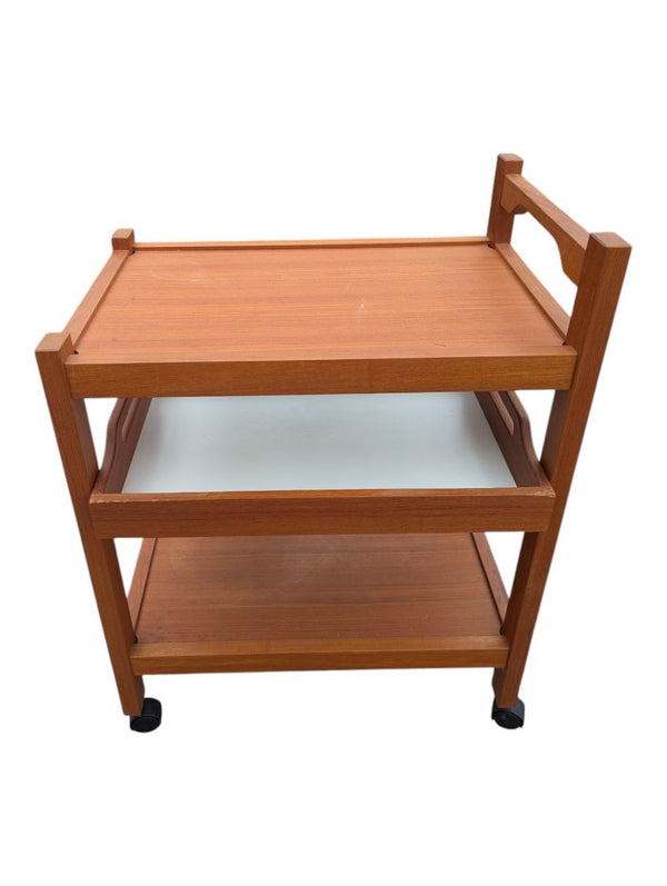 Vintage Wooden Rolling Serving Cart with Removable Tray