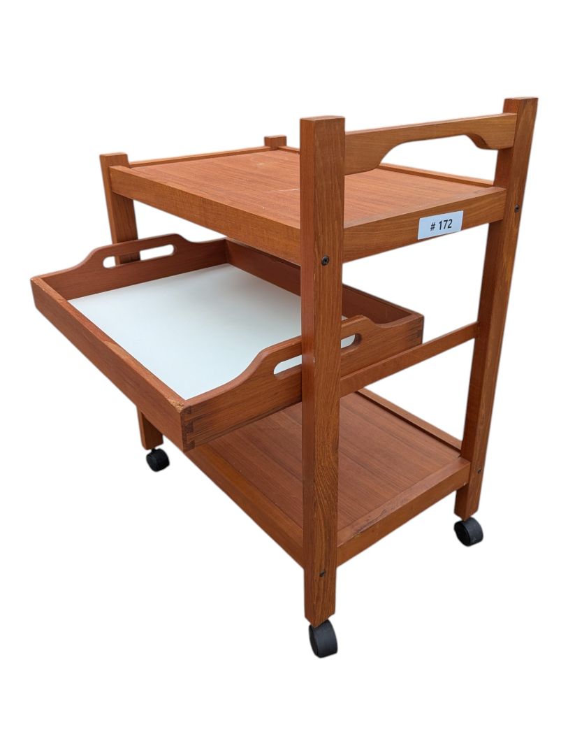 Vintage Wooden Rolling Serving Cart with Removable Tray