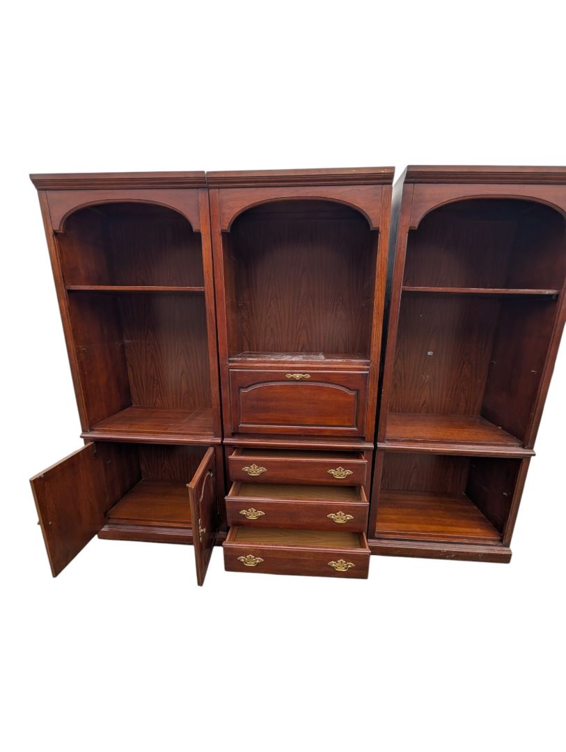 3-Piece Traditional Modular Wall Unit with Drop-Front Desk & Storage
