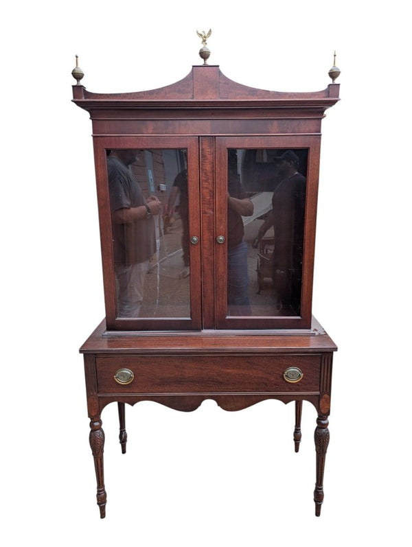 Traditional Wood & Glass Display Cabinet with Eagle Finial