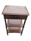 Vintage Two-Tier Wood Side Table with Drawer & Carved Edge
