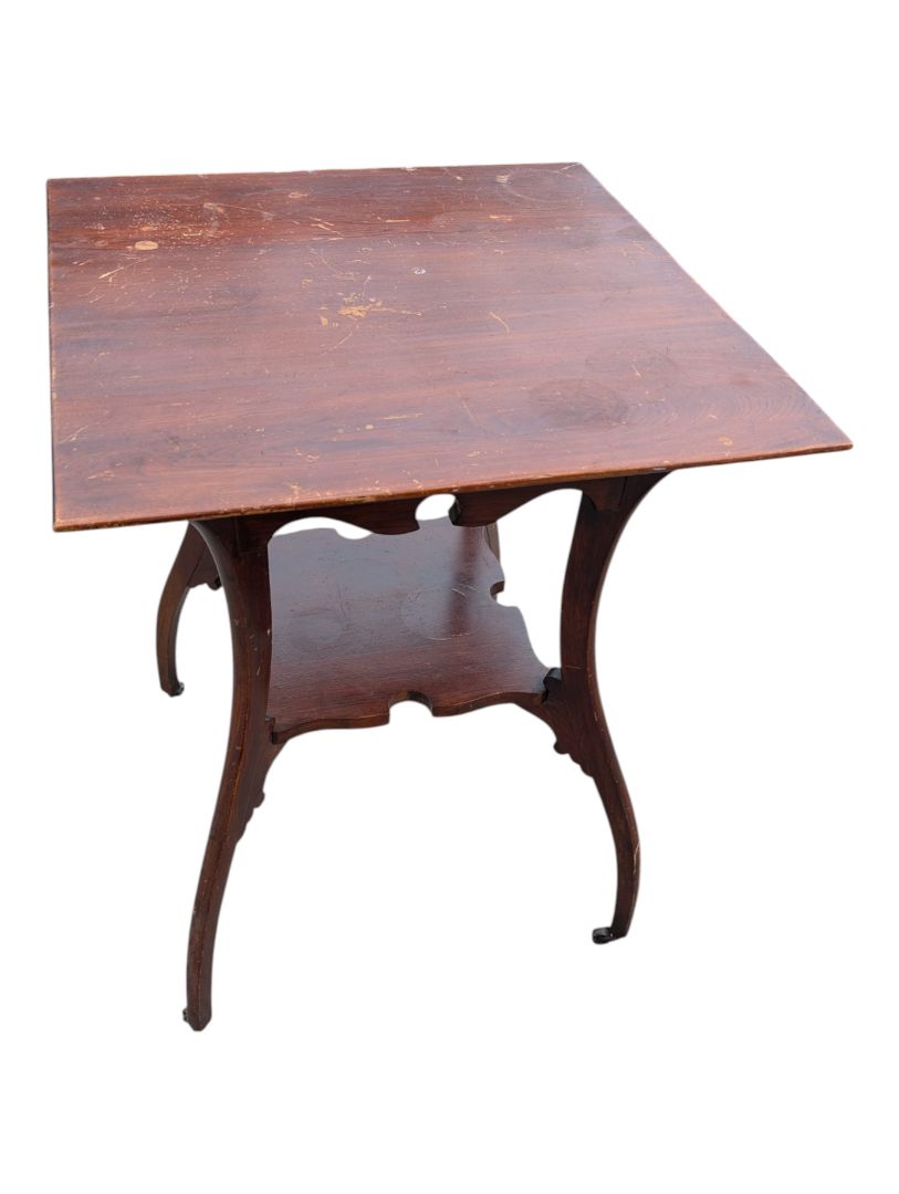 Antique Wood Side Table with Lower Shelf