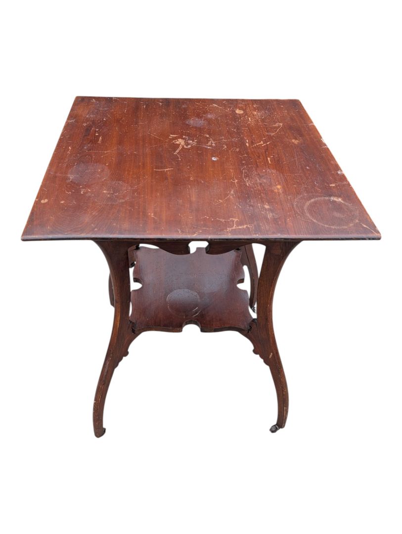 Antique Wood Side Table with Lower Shelf