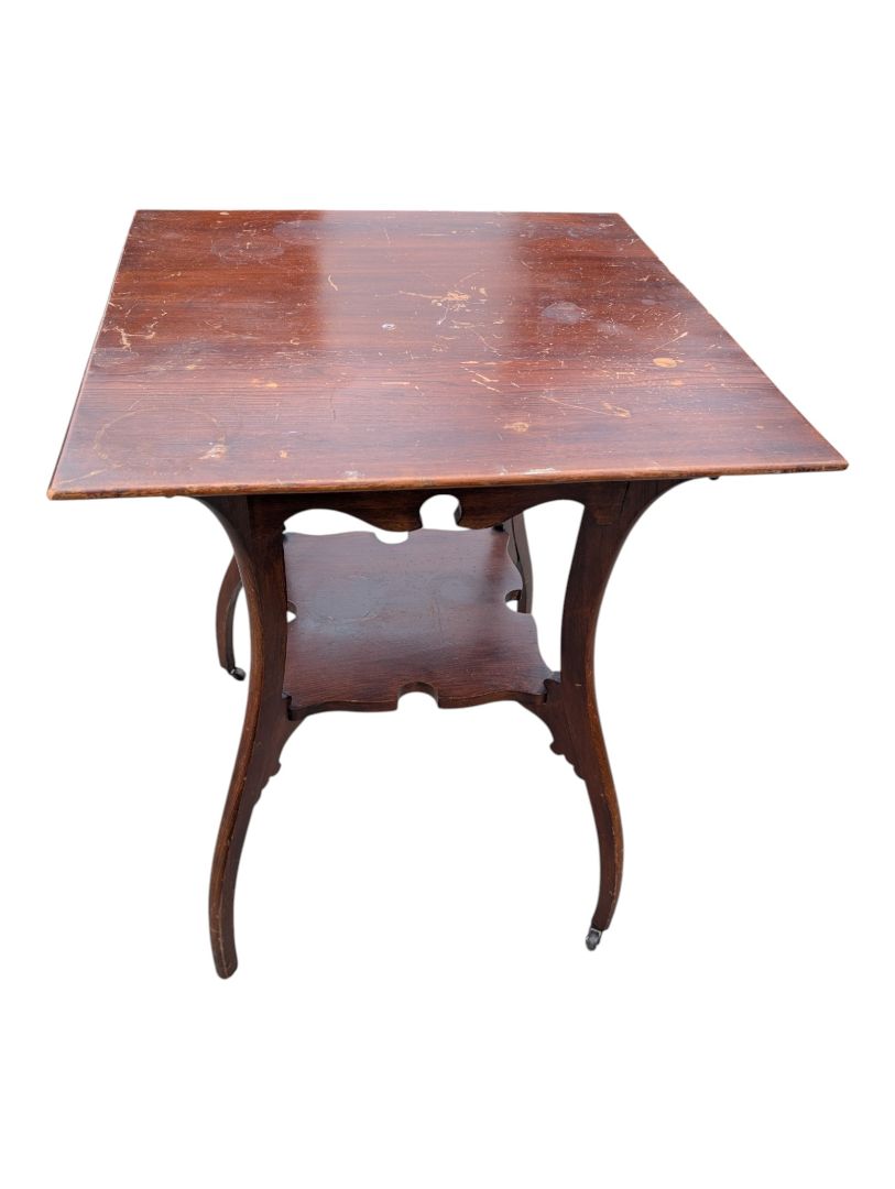 Antique Wood Side Table with Lower Shelf
