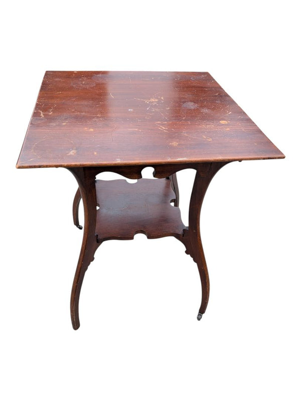 Antique Wood Side Table with Lower Shelf