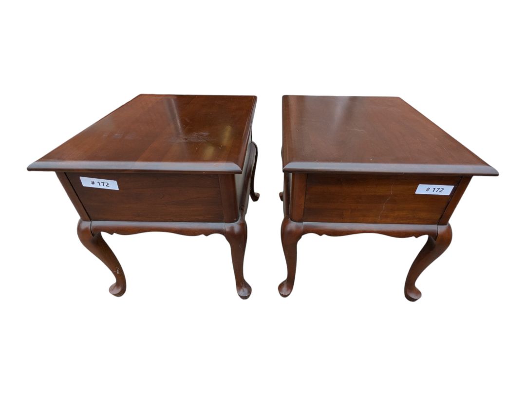 Pair of Traditional Wood End Tables with Cabriole Legs