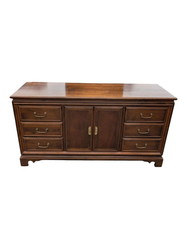 Vintage Wood Dresser with Arched Mirror & Cabinet Storage