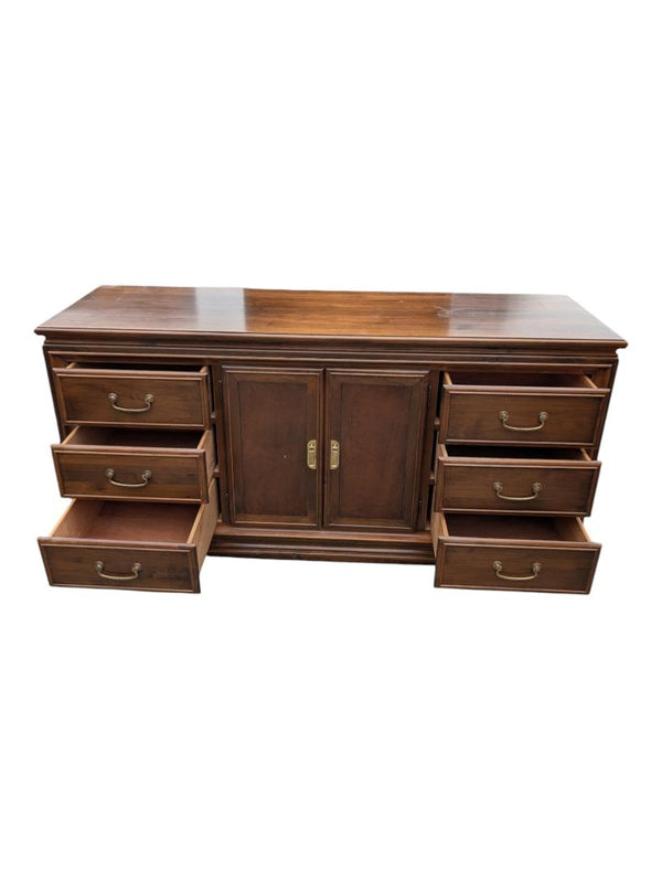 Vintage Wood Dresser with Arched Mirror & Cabinet Storage