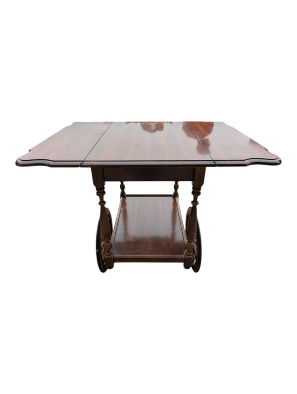 Vintage Drop-Leaf Wooden Tea Cart with Serving Tray