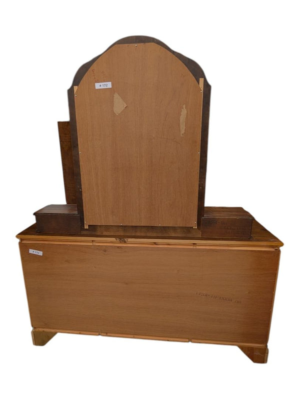 Vintage Wood Dresser with Arched Mirror & Cabinet Storage