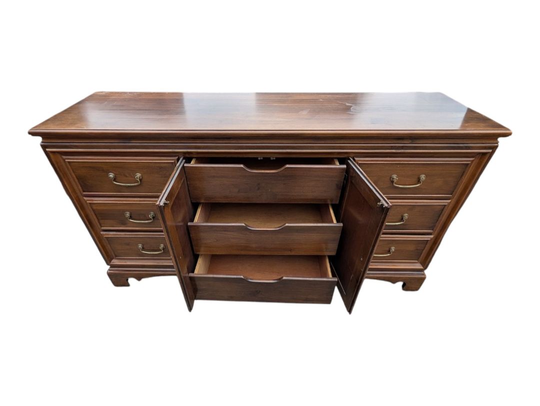 Vintage Wood Dresser with Arched Mirror & Cabinet Storage