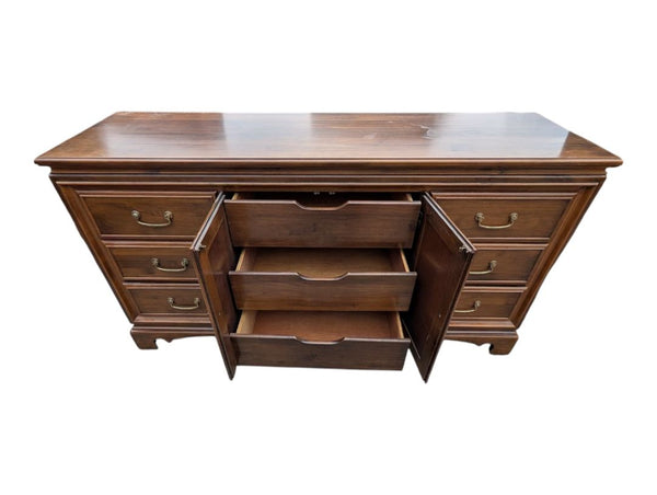 Vintage Wood Dresser with Arched Mirror & Cabinet Storage