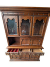Vintage Solid Wood China Cabinet & Hutch with Glass Doors and Drop-Down Serving Surface