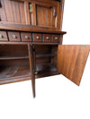 Vintage Solid Wood China Cabinet & Hutch with Glass Doors and Drop-Down Serving Surface