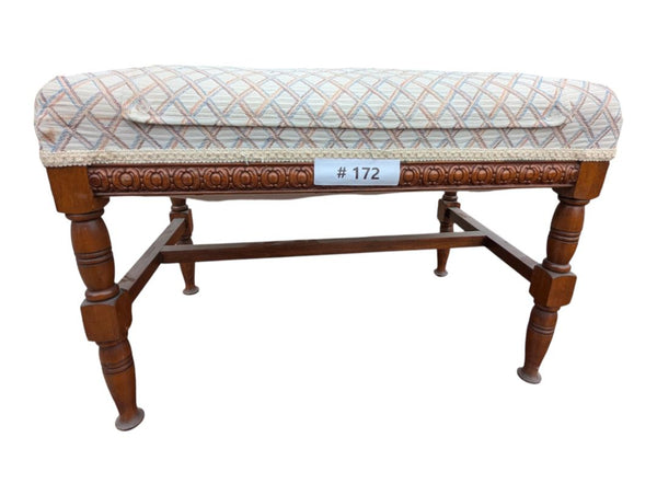 Vintage Carved Wood Upholstered Piano / Vanity Bench