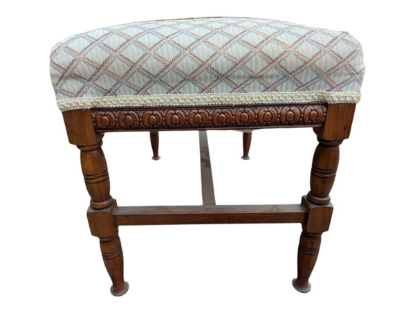 Vintage Carved Wood Upholstered Piano / Vanity Bench