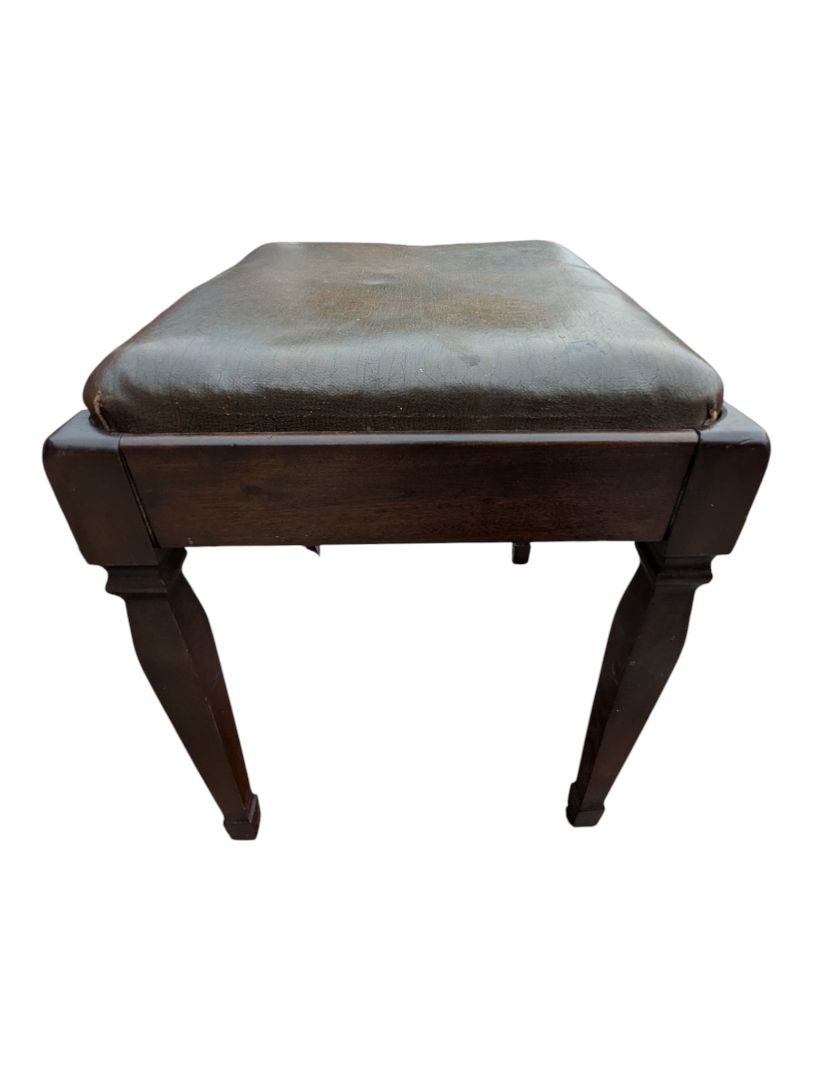 Vintage Upholstered Wood Vanity Bench / Piano Stool