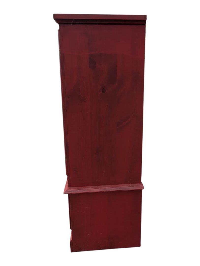 Red-Stained Wooden Armoire with Double Doors and Two Drawers