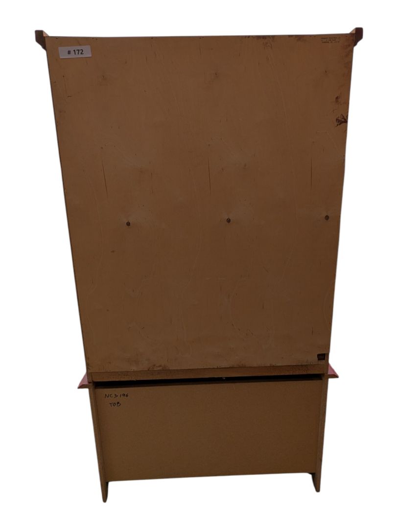 Red-Stained Wooden Armoire with Double Doors and Two Drawers